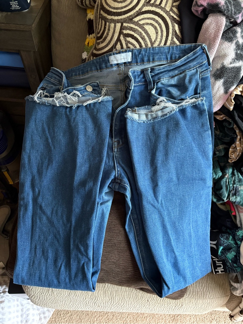 Essentials Blue Skinny Jeans with Distressed Hem